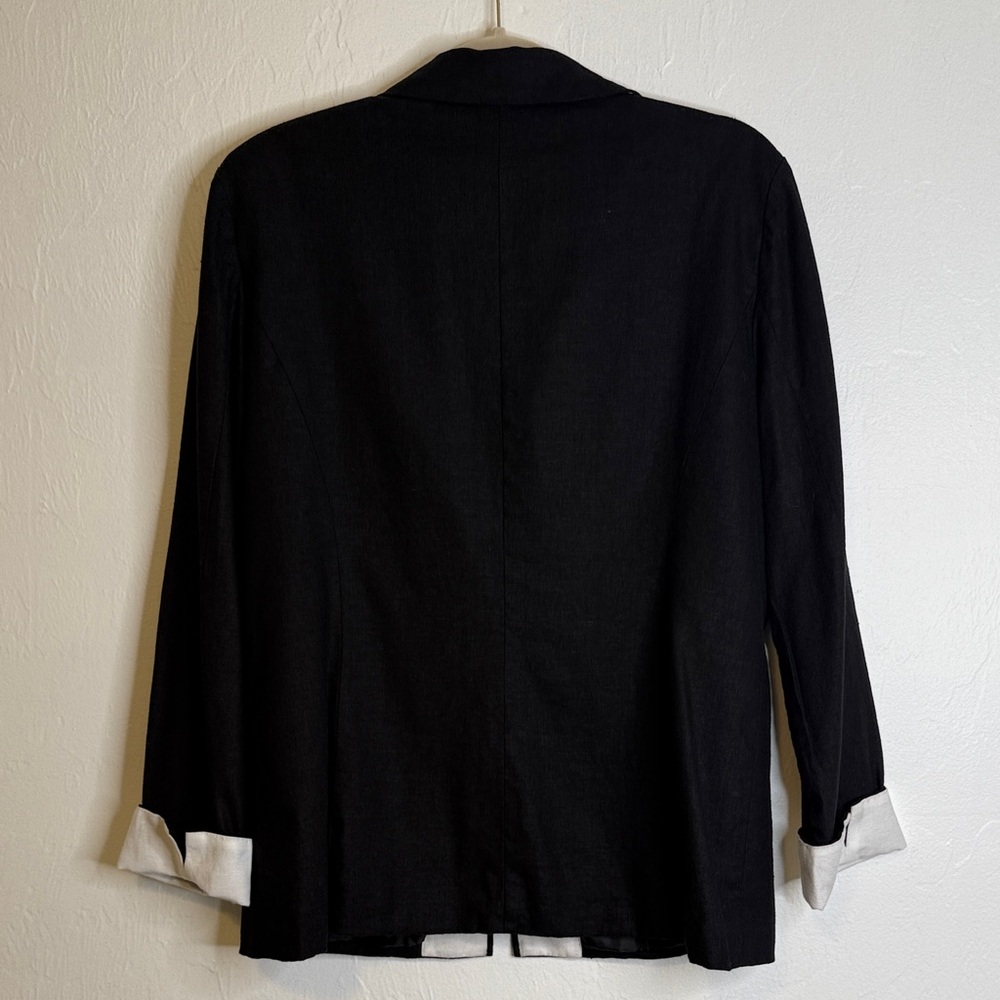 Jessica Howard Vintage Black Linen Blend Zip Up Jacket Contrast Cuff Size 12 - Picture 5 of 10